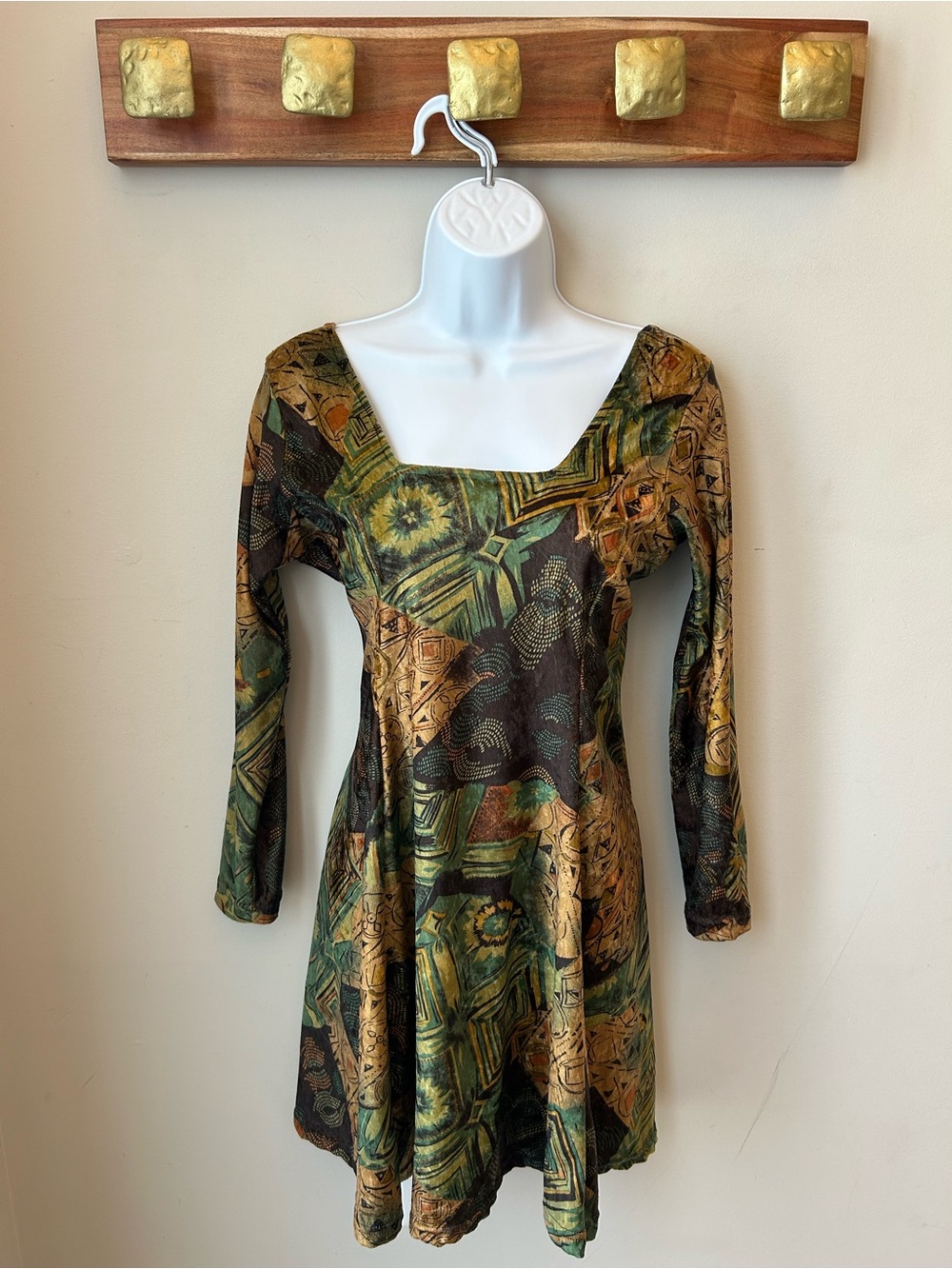 Vintage 90s Dress - Art-to-Wear Abstract Patchwork - Velvet feel - size Small